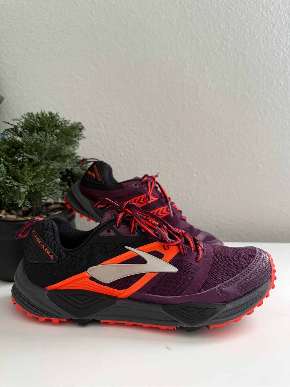 Brooks cascadia 12 Women size 7  Maroon and Orange Trail Running Shoes